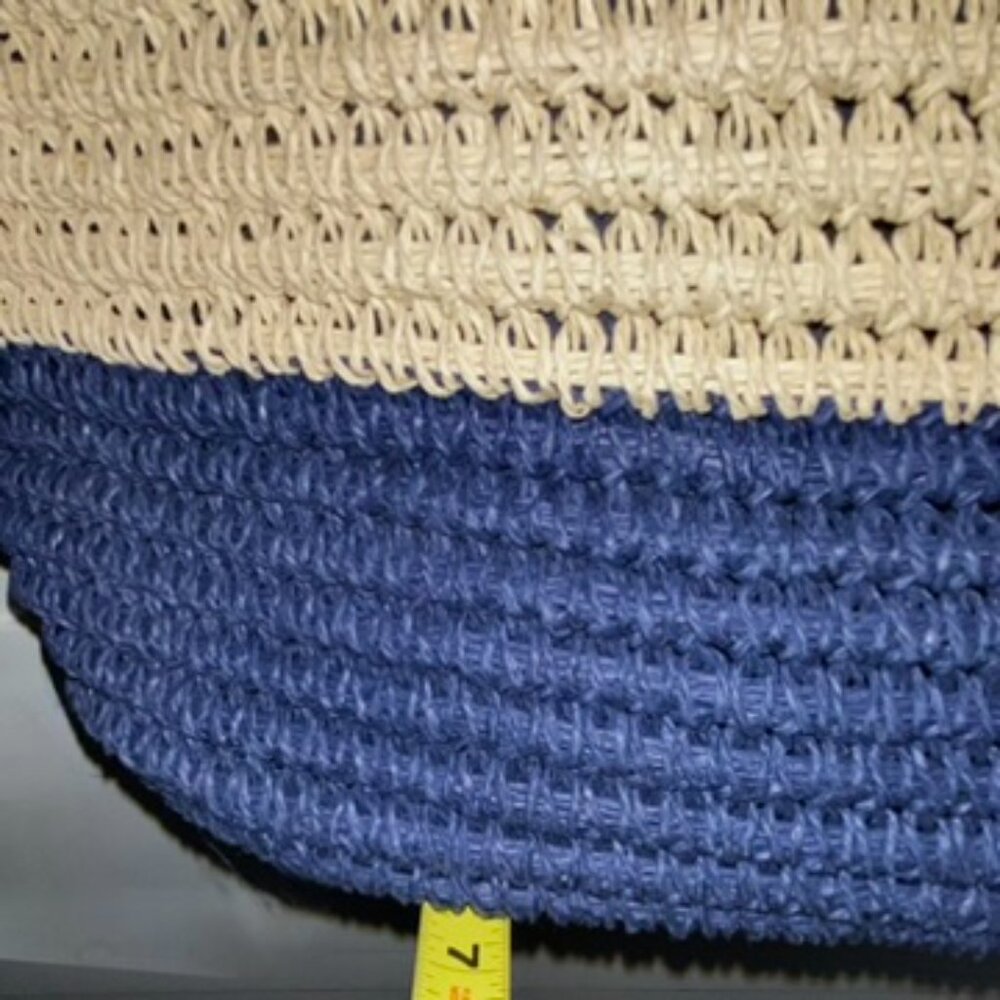 SunNSand Woven Jute Beach Tote Bag Zip Top Navy Tan Stripe 18wx14.5hx6.5"d EUC - Picture 8 of 9